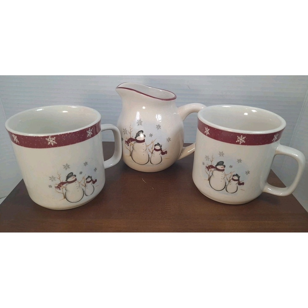 Royal‎ Seasons Jolly Snowmen Stoneware Coffee Cups & Creamer Set of 3
